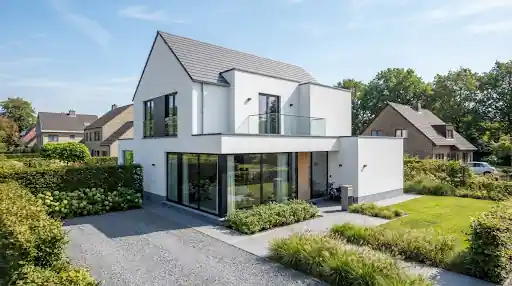 Moderne woning met een strakke witte gevelafwerking
